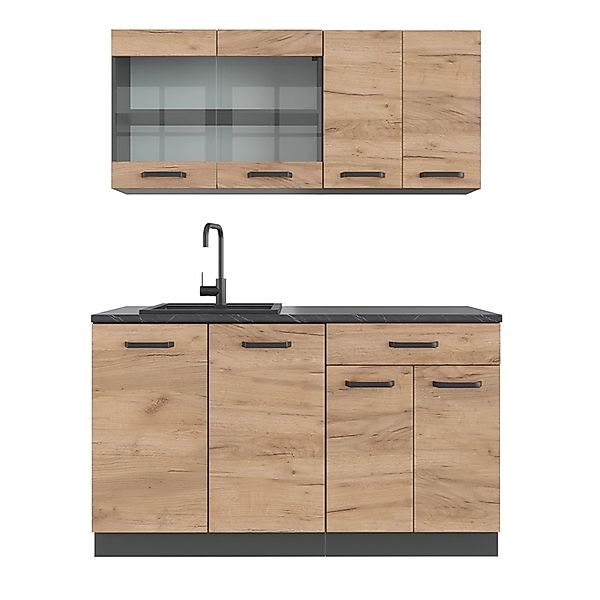 Vicco R-Line Singleküche Goldkraft Eiche/Anthrazit 140 cm ohne Arbeitsplatt günstig online kaufen