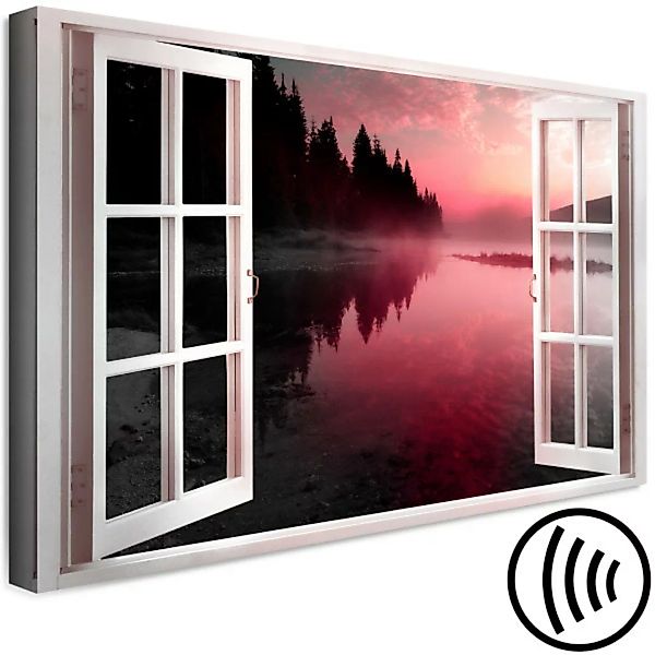 Wandbild Blick auf den See – Blick aus dem Fenster auf den Sonnenuntergang günstig online kaufen
