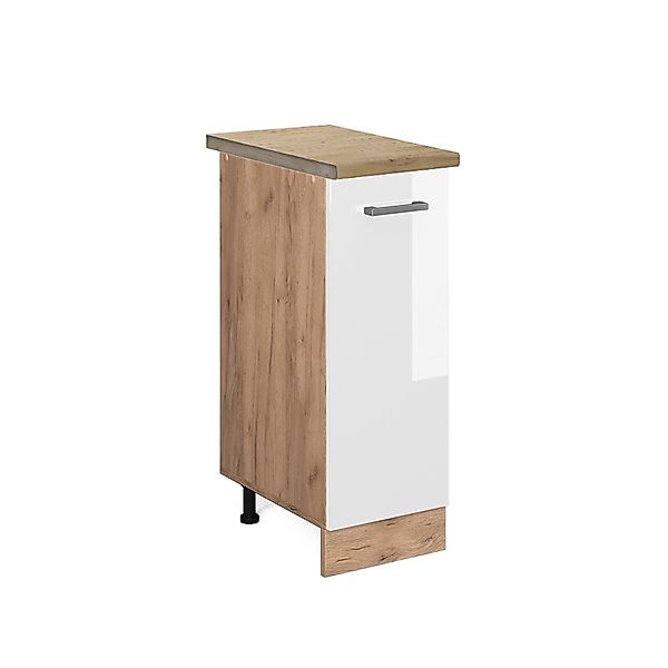 Vicco Apothekerschrank R-Line Weiß Hochglanz/Goldkraft Eiche 30 cm AP Eiche günstig online kaufen