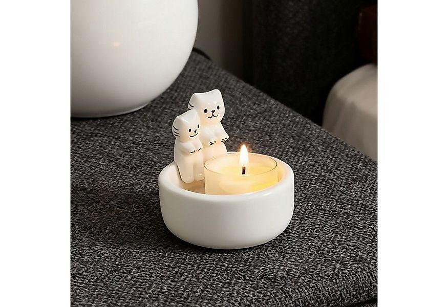 MODFU Kerzenhalter Teelichthalter Katze aus Keramik Kerzenständer Katzenfig günstig online kaufen