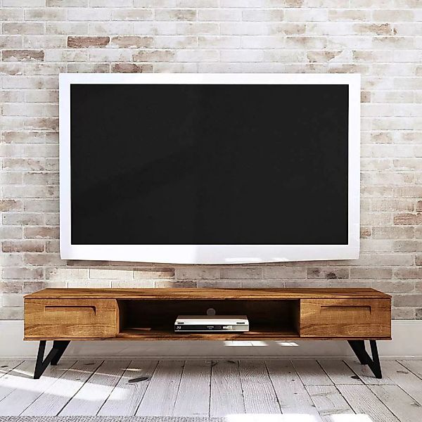 TV Kommode aus Wildeiche Massivholz und Stahl 45 cm tief günstig online kaufen