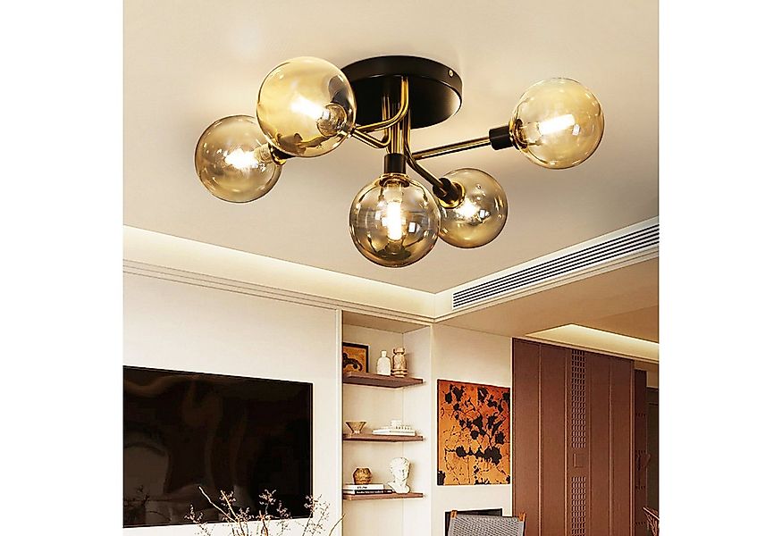 Nettlife LED Deckenleuchte Glas Wohnzimmer 5 Flammig 25W 67CM Deckenlampe, günstig online kaufen