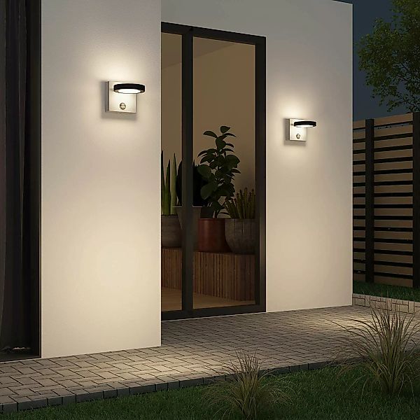 Lucande LED-Außenwandlampe Belna, grau, beton, Sensor günstig online kaufen