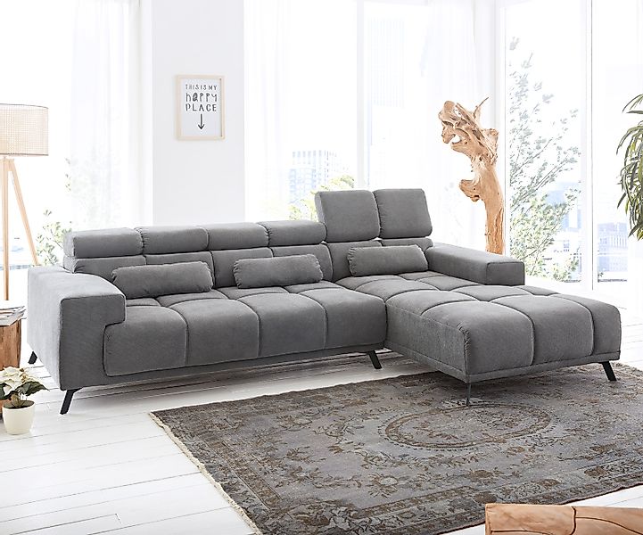 DELIFE Ecksofa Ordino, Mikrofaser Grau 285x200 günstig online kaufen