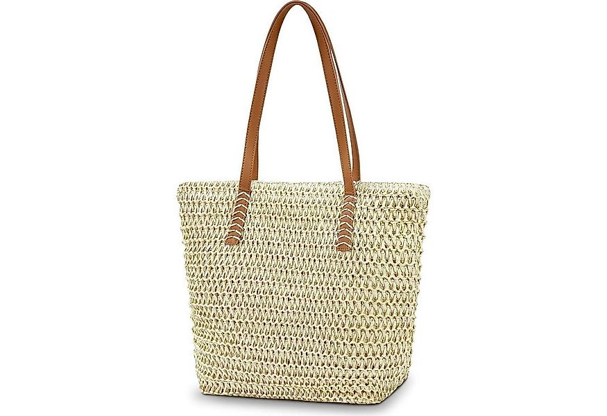 LuxusKollektion Strandtasche Strohtasche Damen groß, Stroh Handtasche mit R günstig online kaufen