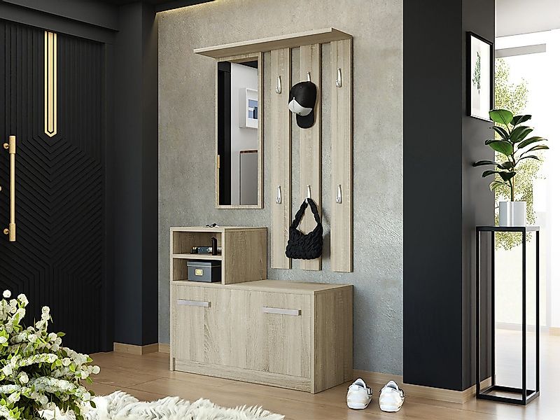 MIRJAN24 Garderoben-Set Kolom, mit 6 Kleiderhaken, Spiegel, Schuhschrank, W günstig online kaufen