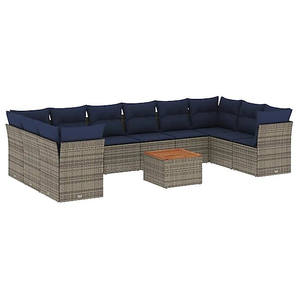 vidaXL 11-Tlg Garten-Sofagarnitur mit Kissen Grau Poly Rattan 3256166 günstig online kaufen