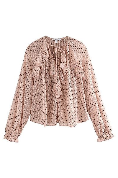 Next Rüschenbluse Geraffte Mesh-Bluse mit Punkt-Beflockung (1-tlg) günstig online kaufen