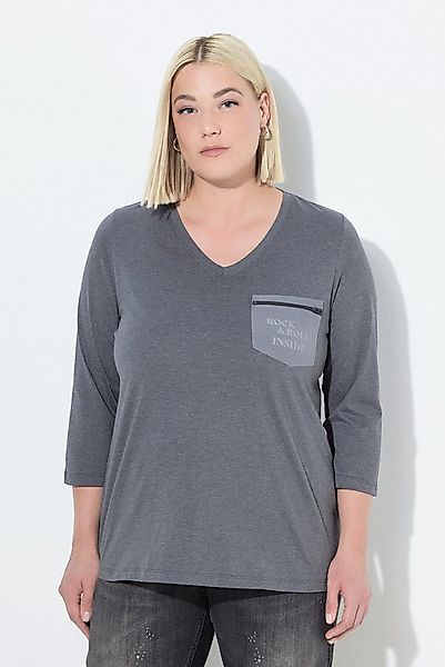 Ulla Popken T-Shirt Shirt Zipp-Brusttasche Classic V-Ausschnitt günstig online kaufen