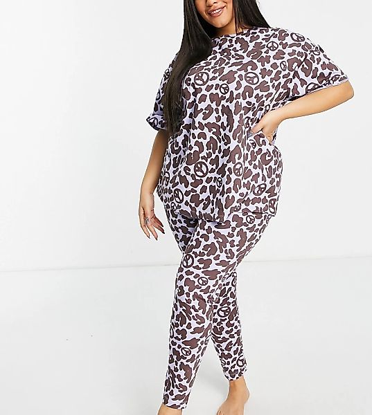 ASOS DESIGN Curve – Pyjama-Set aus Oversize-T-Shirt und Leggings mit Peace- günstig online kaufen