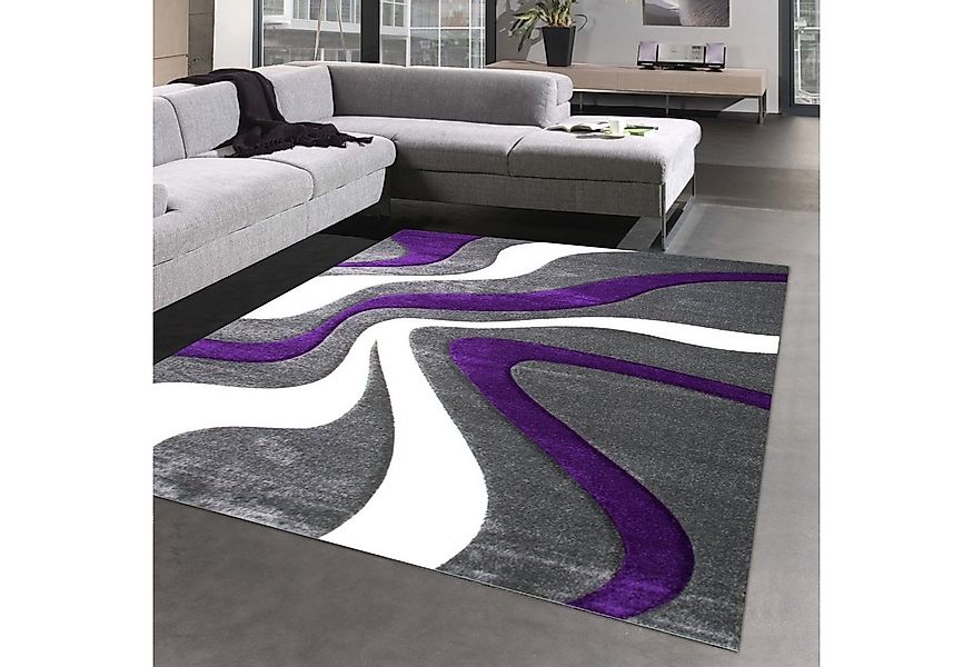 Carpetia Teppich Stylischer Teppich mit Wellenoptik, in lila grau& weiß, re günstig online kaufen