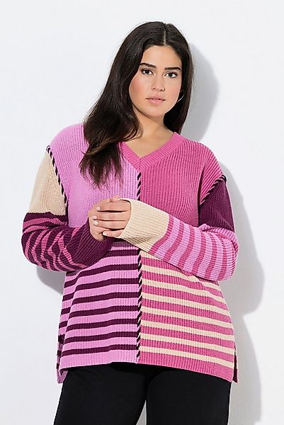 Ulla Popken Strickpullover Pullover Colorblocking V-Ausschnitt Langarm günstig online kaufen
