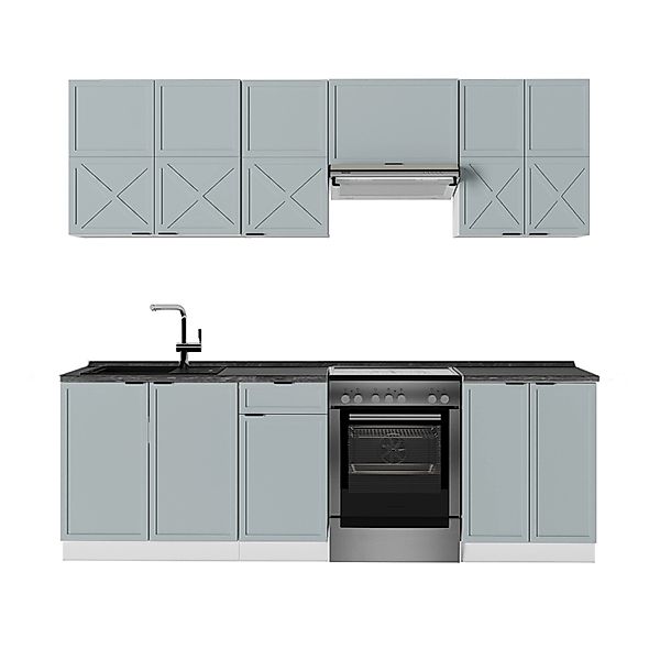 Vicco Fame-Line Küchenzeile Hellblau-grau/Weiß 240 cm AP Anthrazit ohne E-G günstig online kaufen