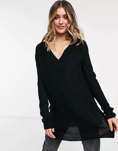 JDY – Longline-Pullover in Schwarz mit V-Ausschnitt günstig online kaufen