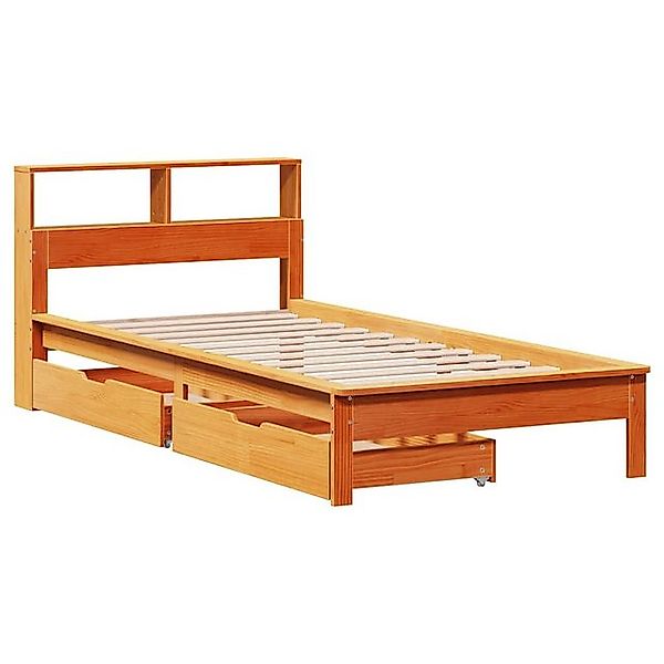 vidaXL Bett Massivholzbett mit Regal ohne Matratze Wachsbraun 75x190 cm günstig online kaufen