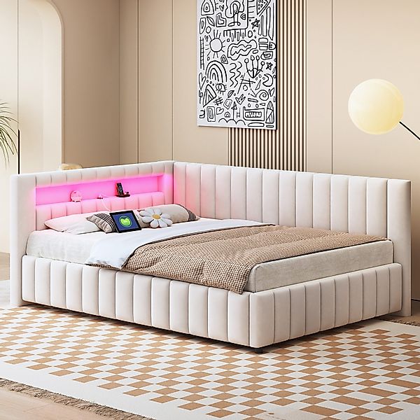 REDOM Schlafsofa Polsterbett,Funktionsbett,Jugendbett, 140x200 mit LED günstig online kaufen