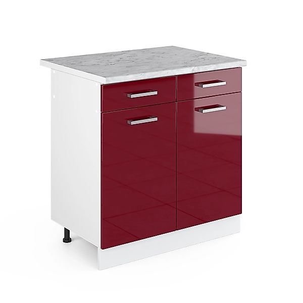 Vicco Küchenunterschrank R-Line Bordeaux Hochglanz/Weiß 80 cm AP Marmor günstig online kaufen