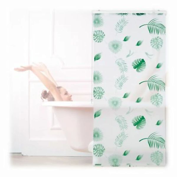 relaxdays Duschrollo Blätter grün weiß-kombi günstig online kaufen