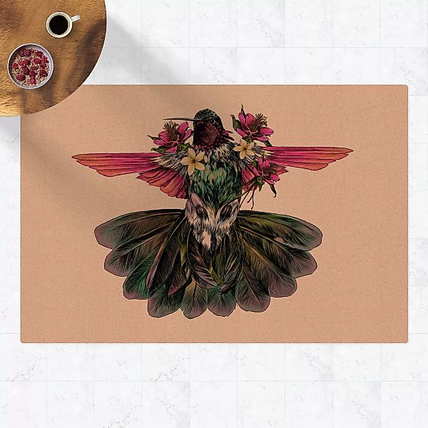 Kork-Teppich Illustration floraler Kolibri günstig online kaufen