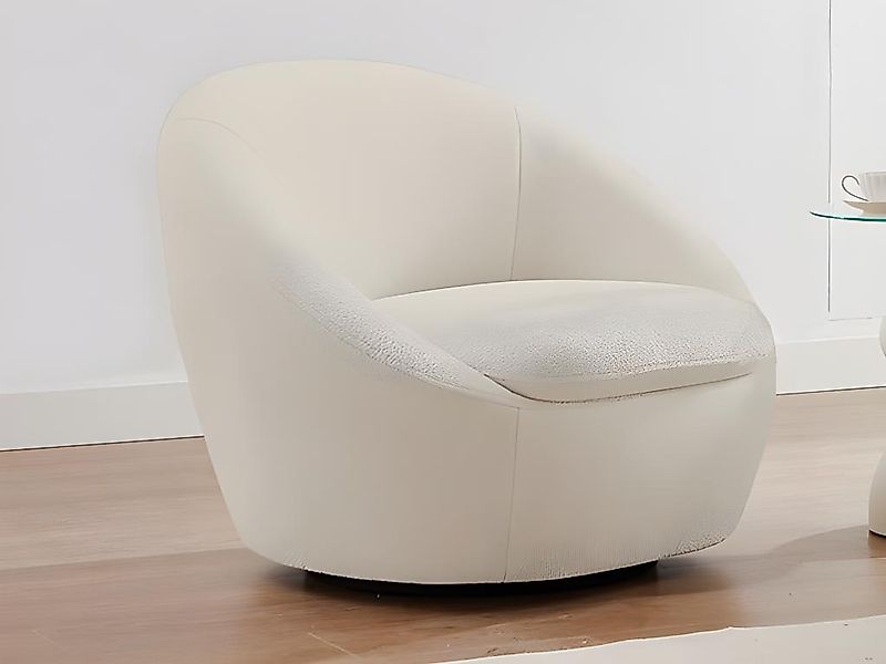 Drehsessel rund - Bouclé-Stoff - Weiß - LACARA günstig online kaufen