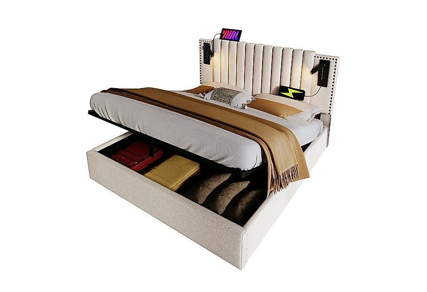 Flieks Polsterbett, Hydraulisches Stauraumbett 160x200cm mit Ladefunktion u günstig online kaufen