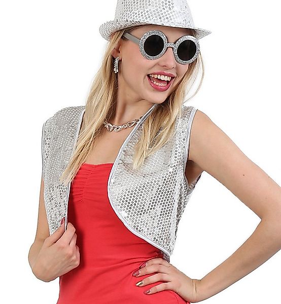 Fries Kostüm Damen Paillettenweste Weste Silber Gold oder Rot M oder XL Kar günstig online kaufen