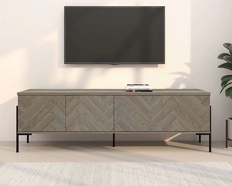 Leonique Lowboard "Eadwine" TV-Kommode, Push-to-open, Türen mit Fischgräten günstig online kaufen