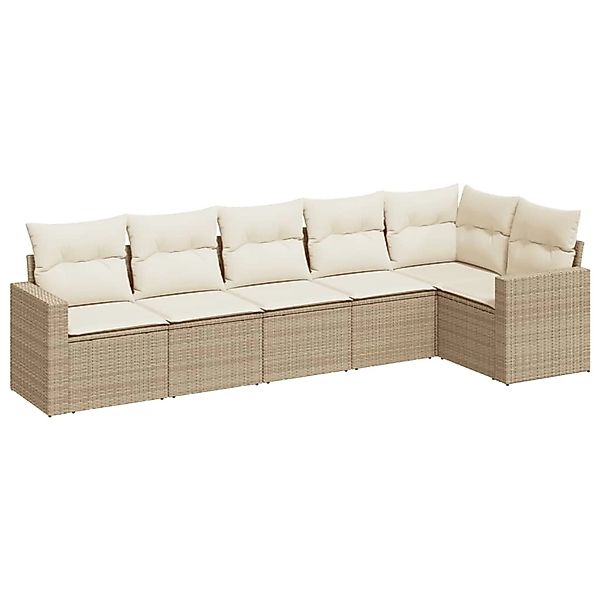 vidaXL 6-Tlg Garten-Sofagarnitur mit Kissen Beige Poly Rattan 3218978 günstig online kaufen