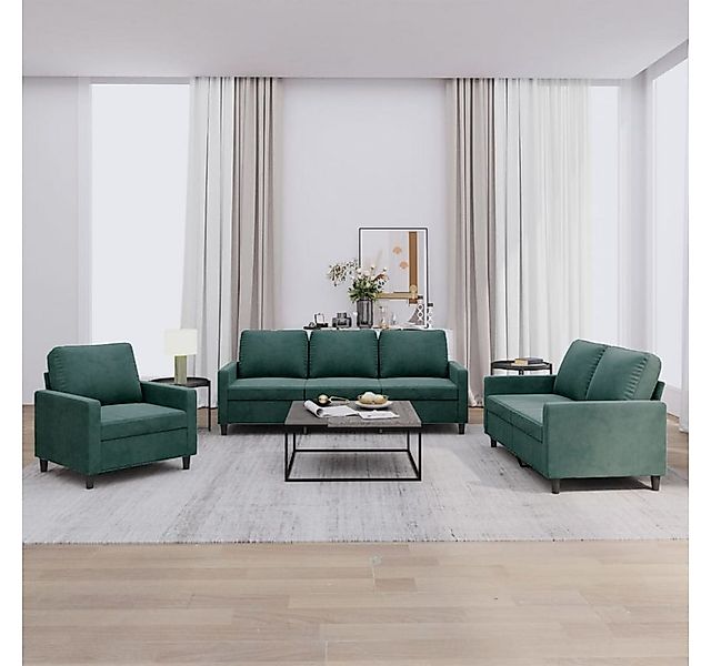 vidaXL Sofa Sofagarnitur Set mit Kissen Samt, 3-tlg., Grün günstig online kaufen