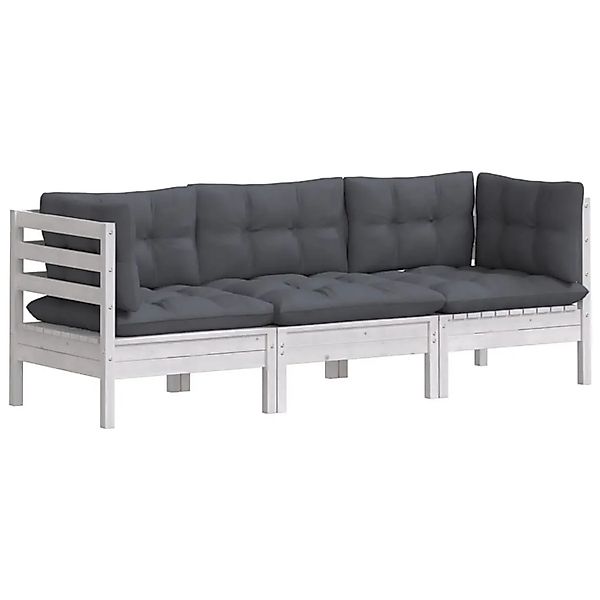 vidaXL 3-Sitzer-Gartensofa mit Anthrazit Kissen Massivholz Kiefer 3096101 günstig online kaufen