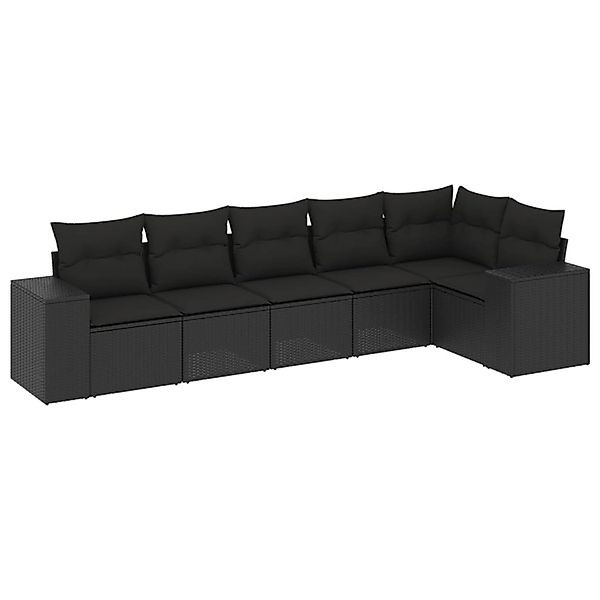 vidaXL 6-Tlg Garten-Sofagarnitur mit Kissen Schwarz Poly Rattan 3254922 günstig online kaufen
