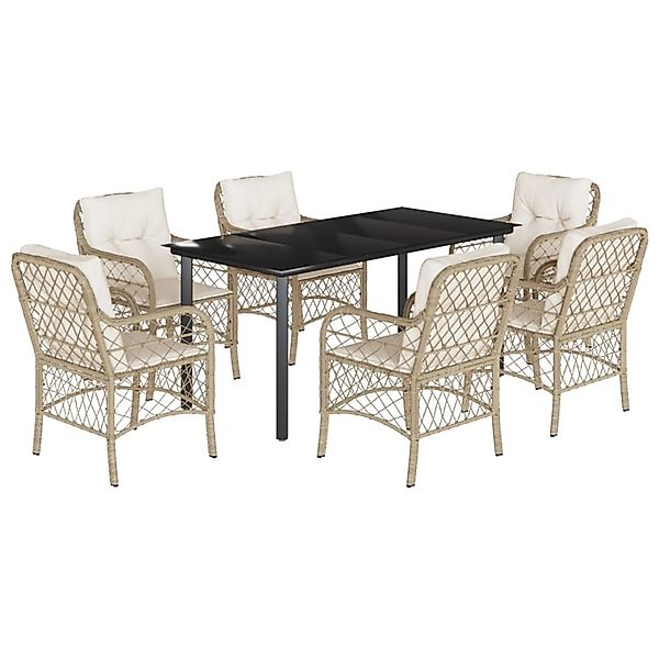 vidaXL 7-Tlg Garten-Essgruppe mit Kissen Beige Poly Rattan 3212149 günstig online kaufen