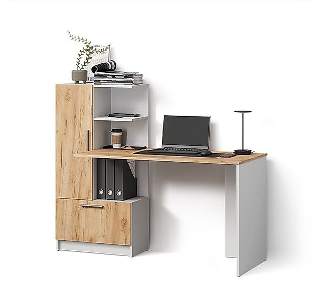 Livinity® Schreibtisch Lorena, Weiß/Goldkraft Eiche, 150 x 120.1 cm mit 2 T günstig online kaufen