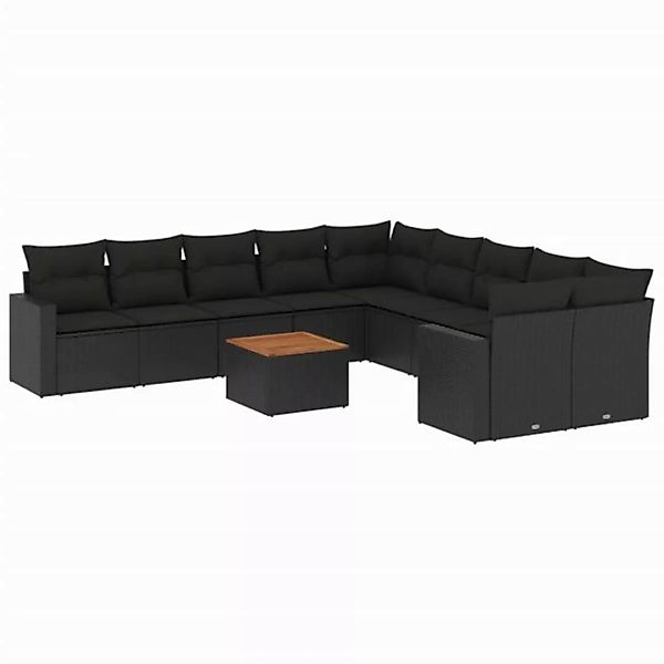 vidaXL Sofaelement 11-tlg. Garten-Sofagarnitur mit Kissen Schwarz Poly Ratt günstig online kaufen