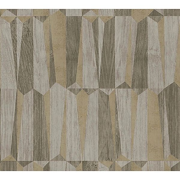 PROFHOME 387433-GU Holz Tapete Geometrisch Schimmernd Braun Gold Grau 0,53 günstig online kaufen