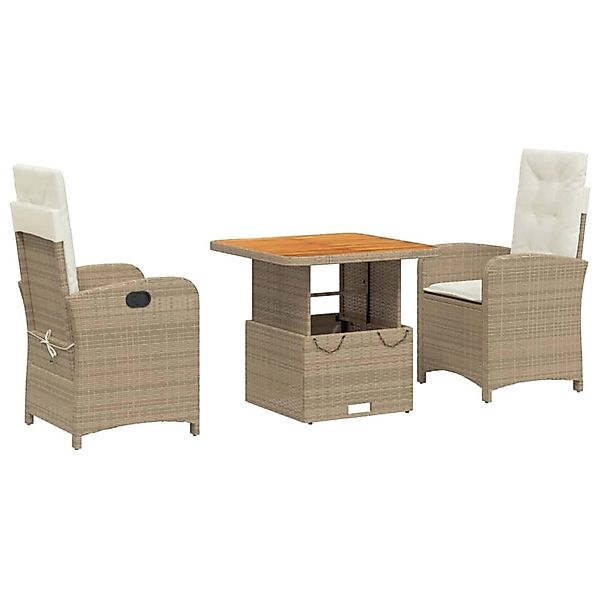 vidaXL 3-Tlg Garten-Essgruppe mit Kissen Beige Poly Rattan 3277349 günstig online kaufen