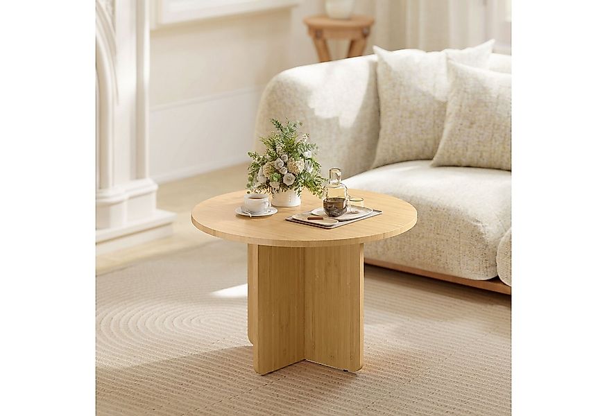 HOMCOM Couchtisch Rund Ø66 cm Wohnzimmertisch aus Bambus (Beistelltisch, 1- günstig online kaufen
