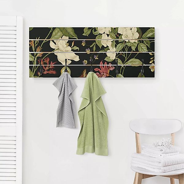 Wandgarderobe Holzpalette Gartenblumen auf Schwarz II günstig online kaufen