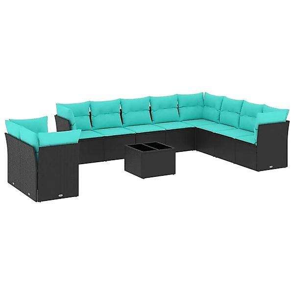 vidaXL 11-Tlg Gartensofa-Set mit Kissen Schwarz Polyrattan 3217867 günstig online kaufen