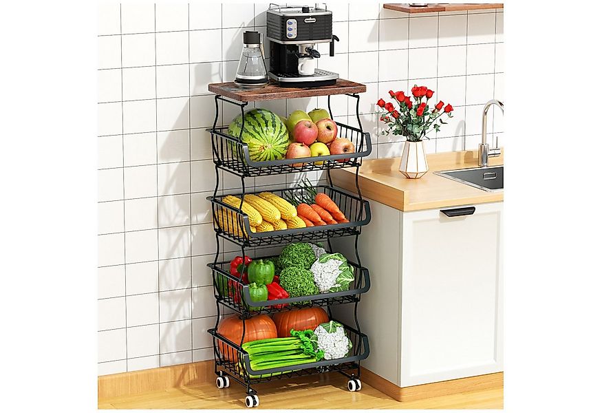 POPOLIC Küchenwagen Gemüseregal Küchenwagen mit Schubladen und Rollen 5-Eta günstig online kaufen