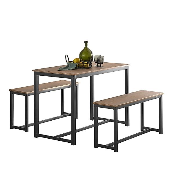 SoBuy 3-teilig Essgruppe Esstisch mit 2 Sitzbänke Sitzgruppe OGT25-N günstig online kaufen