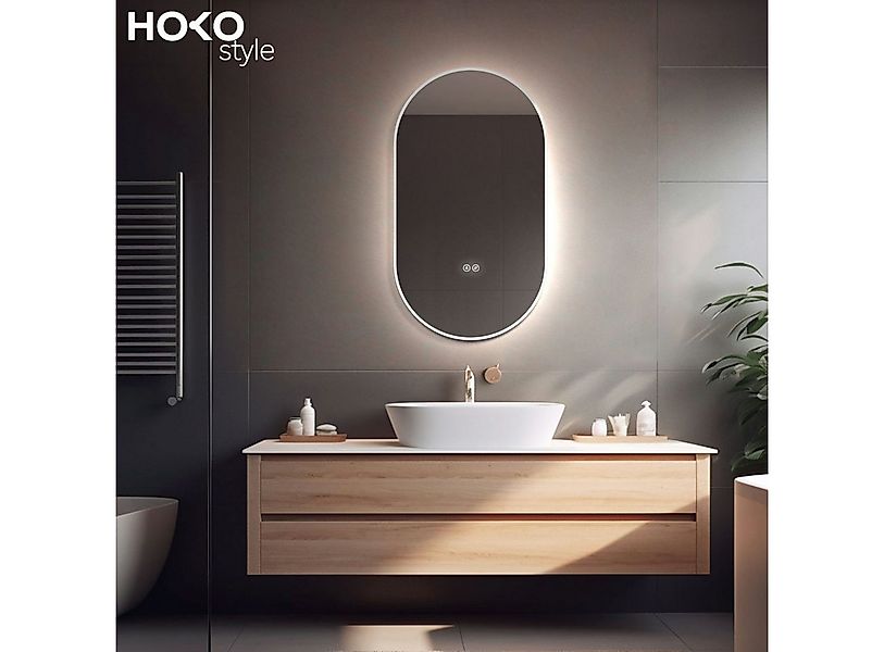 HOKO Badspiegel mit beleuchtung+Antifog, Oval Schwarz / Gold+45x75 /50x90 / günstig online kaufen