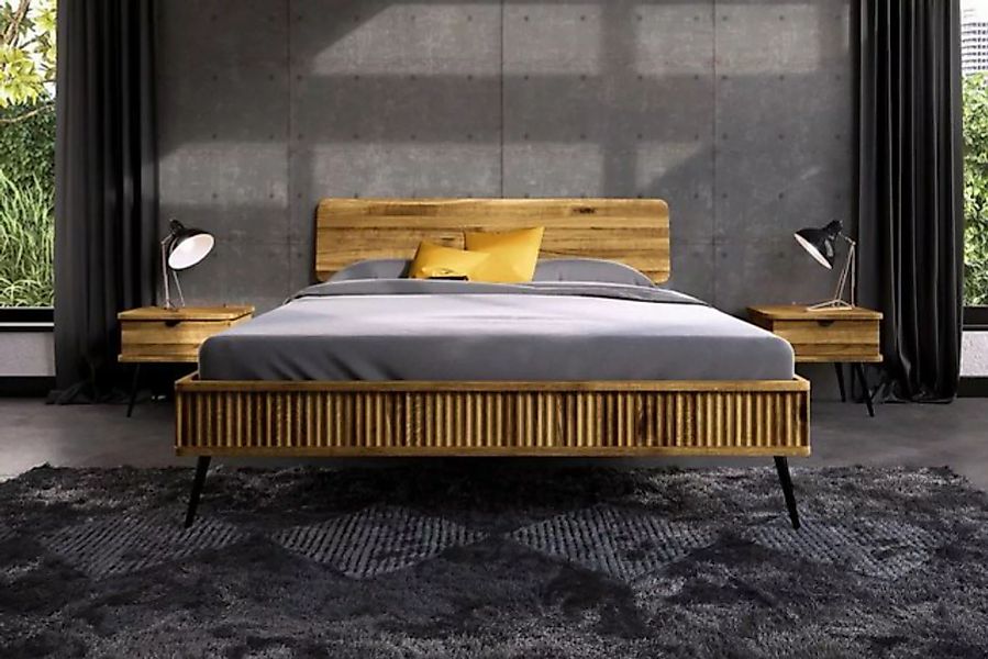 Natur24 Bett Bett Tula 1 Wildeiche massiv 180x200cm mit Holzkopfteil günstig online kaufen