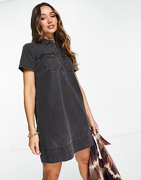 Madewell – Langärmliges Babydoll-Hemdkleid im Denim-Look in Schwarz günstig online kaufen