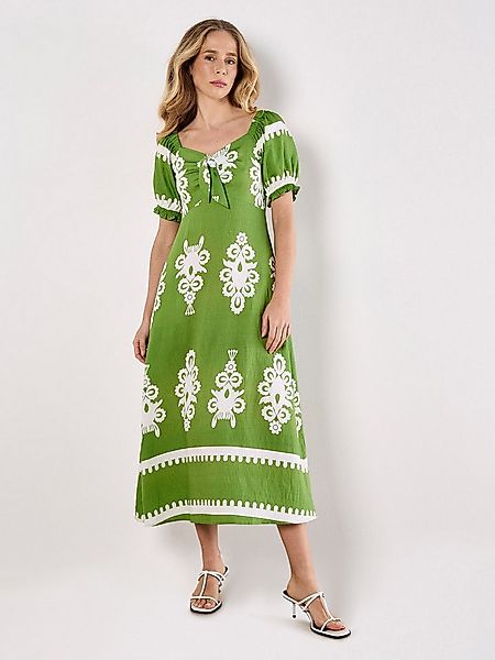 Apricot Druckkleid Folk Floral Print Kleid mit tollem Ausschnitt günstig online kaufen