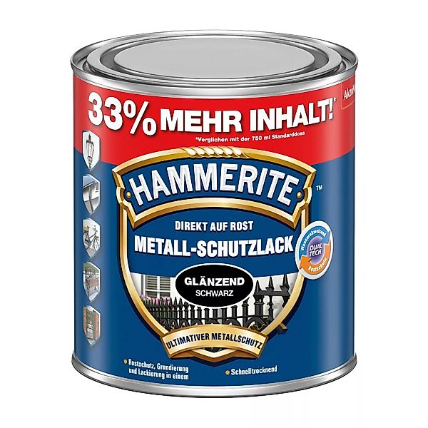 Hammerite Metall-Schutzlack Schwarz glänzend 1 l günstig online kaufen