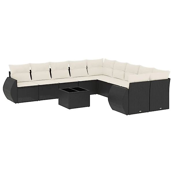 vidaXL 11-Tlg Garten-Sofagarnitur mit Kissen Schwarz Poly Rattan 3221915 günstig online kaufen