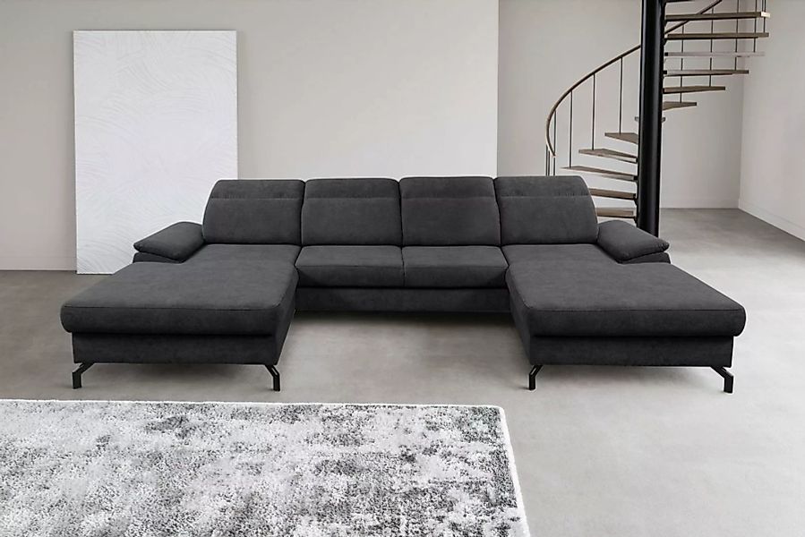 WERK2 Wohnlandschaft Slavio U-Form, Modernes U-Sofa mit Schlaffunktion, Bet günstig online kaufen