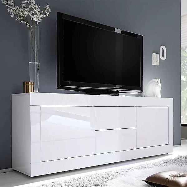 Modernes TV Lowboard in Weiß Hochglanz 210 cm breit günstig online kaufen