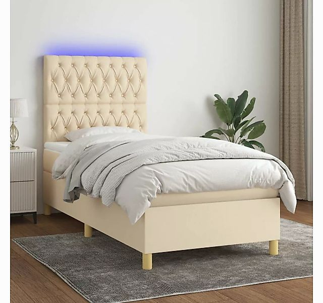 vidaXL Boxspringbett Boxspringbett mit Matratze LED Creme 90x200 cm Stoff B günstig online kaufen